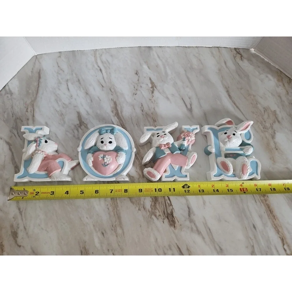 Vintage Burwood Love Bunnies Wall Plaques Shelf Sitters 1992 USA Easter Rabbits